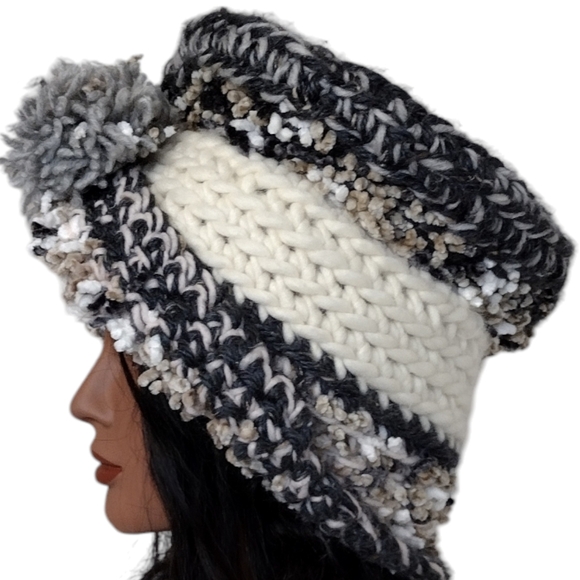 Beret Slouchy top Boho Hat OOAK Handmade Crochet Free Hand Women's One Size - Picture 8 of 8